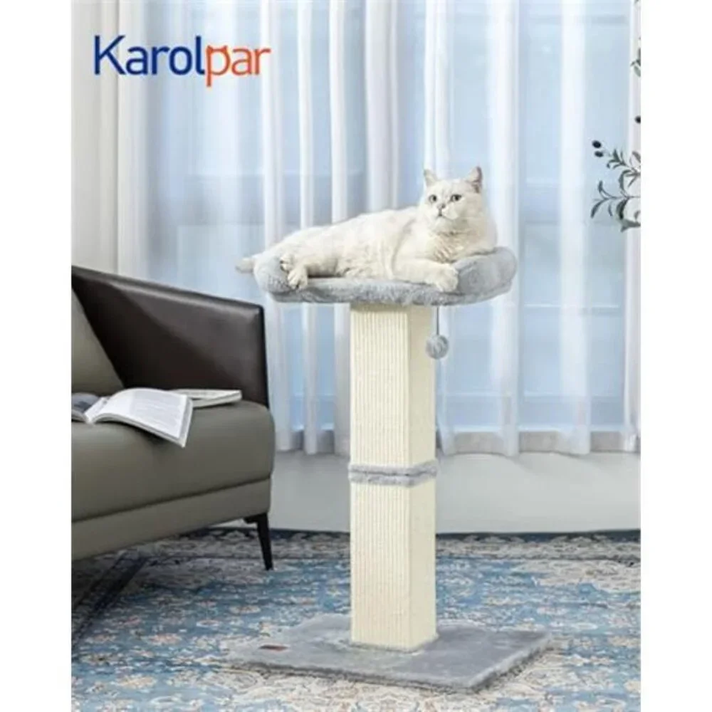 32 Inch Cat Scratching Post Indoor Cats Sisal Scratcher with Plush Perch Bed